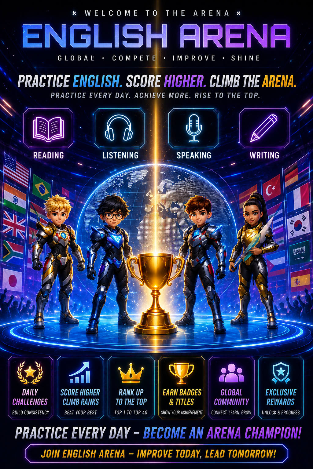 English Arena — Practice English, Score Higher, Climb the Arena